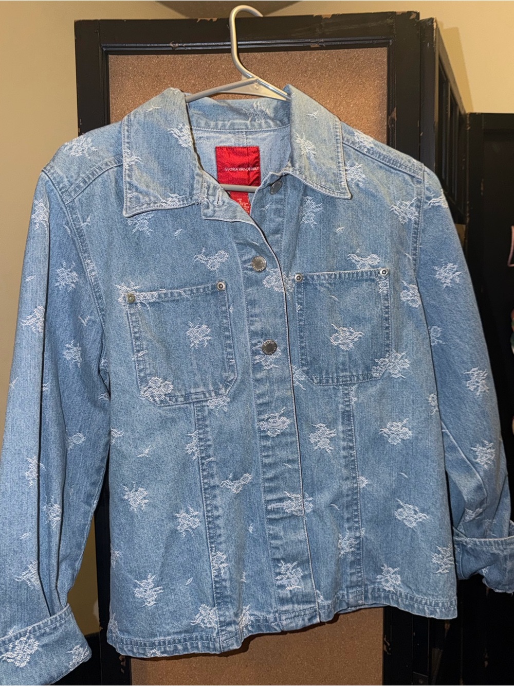 Gloria Vanderbilt Light Blue Distressed Floral Denim Jacket